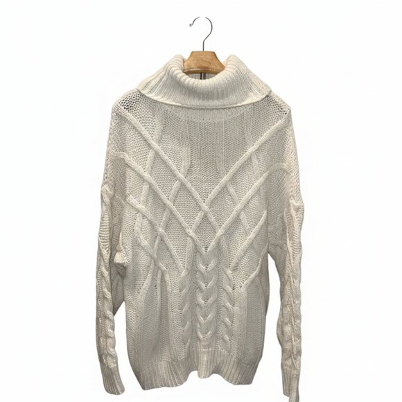 Favlux Oversized Cable Knit Light Cream Sweater - Picture 1 of 7